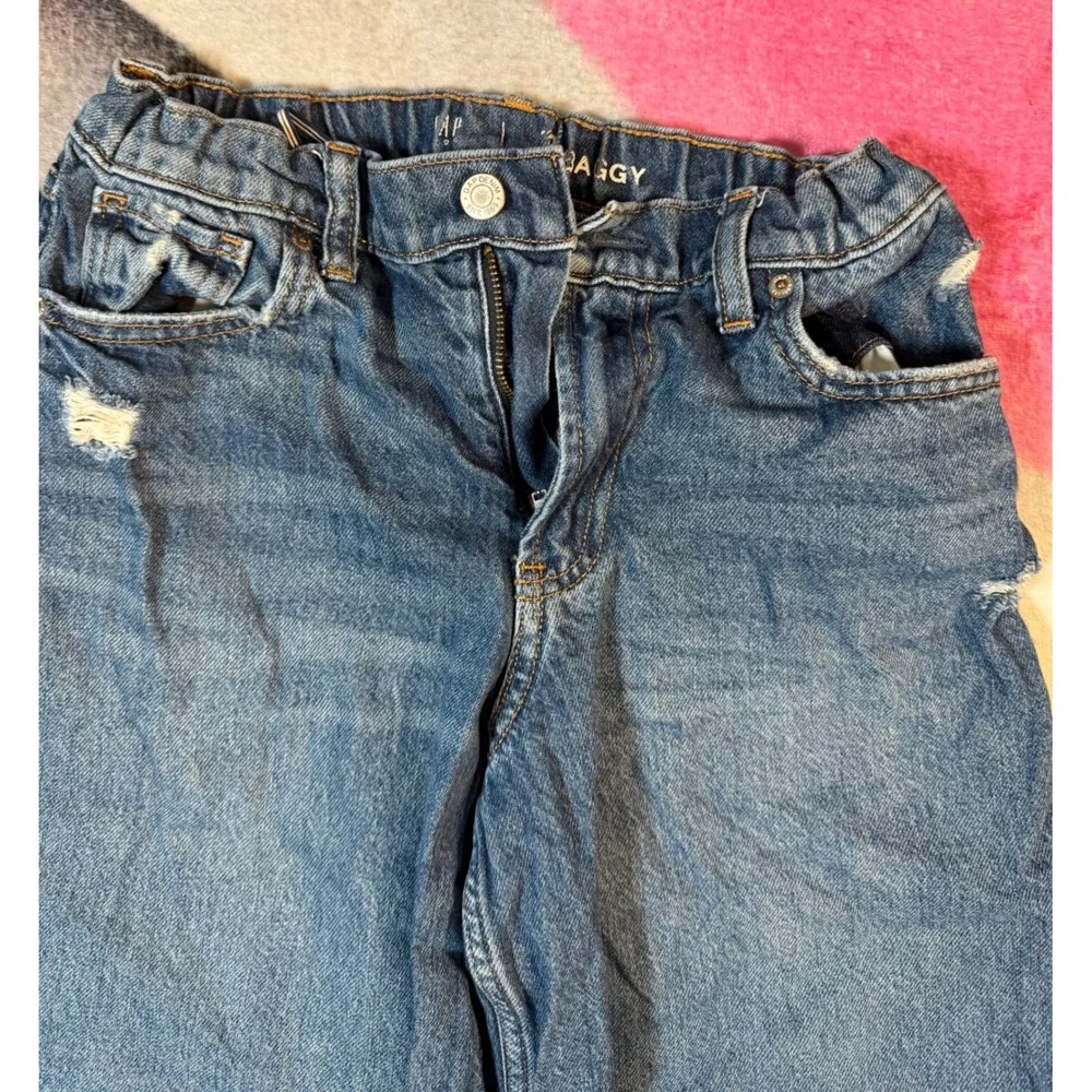 GAP Kids Baggy Jeans Medium Wash Distressed Wide Leg Denim Size 12 Plus